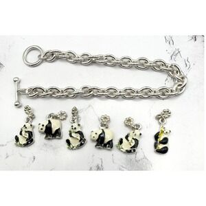 Panda Bear Charm Bracelet DIY Kit 6 Charms Toggle Bracelet 8"